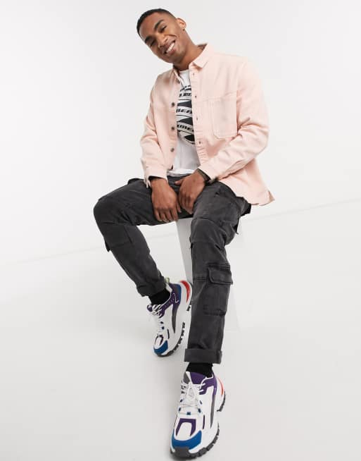 Bershka – Jeans-Hemdjacke in Rosa