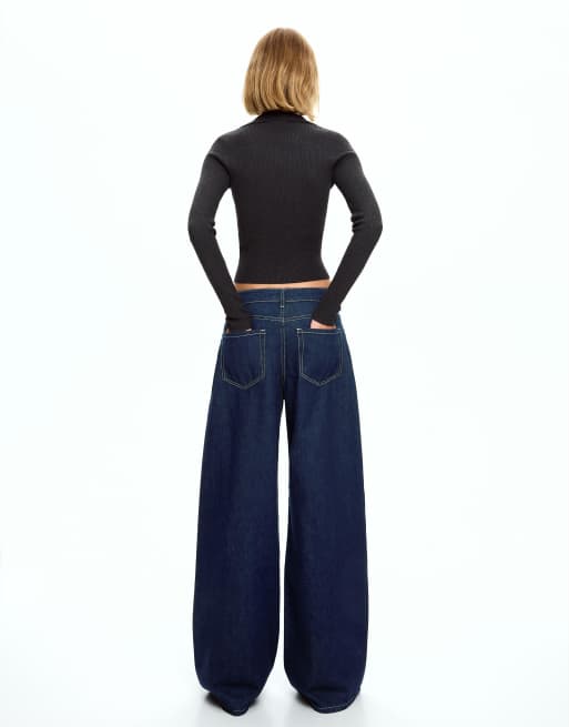 Bershka – Jeans in Blau mit weitem Bein, 3 von 4
