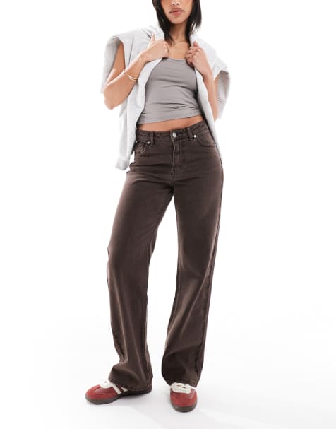 Bershka – Jeans in Braun mit geradem, weitem Bein - view 1
