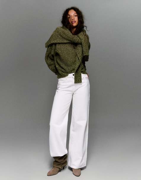 Bershka – Jeans in Ecru mit weitem Bein - view 1