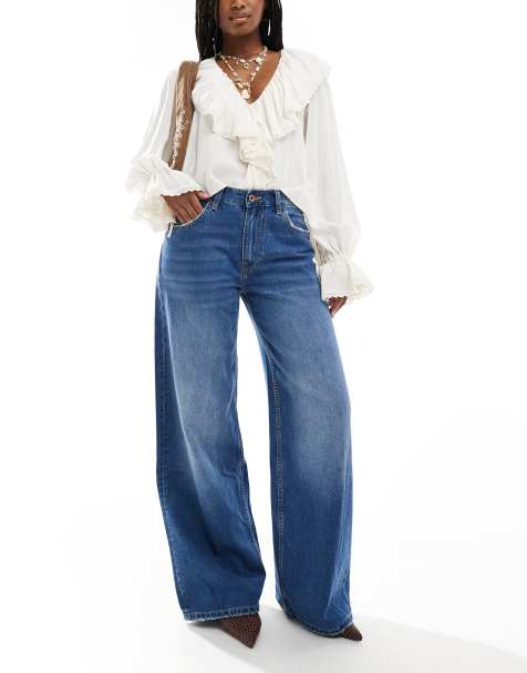 Bershka – Jeans in Indigowaschung mit hohem Bund und weitem Bein - view 1