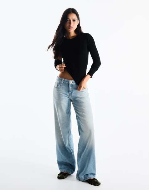 Bershka – Jeans in Mittelblau mit niedrigem Bund - view 1