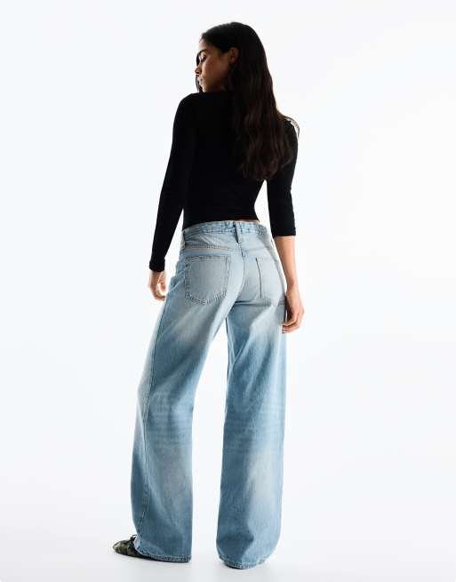 Bershka – Jeans in Mittelblau mit niedrigem Bund, 3 von 6