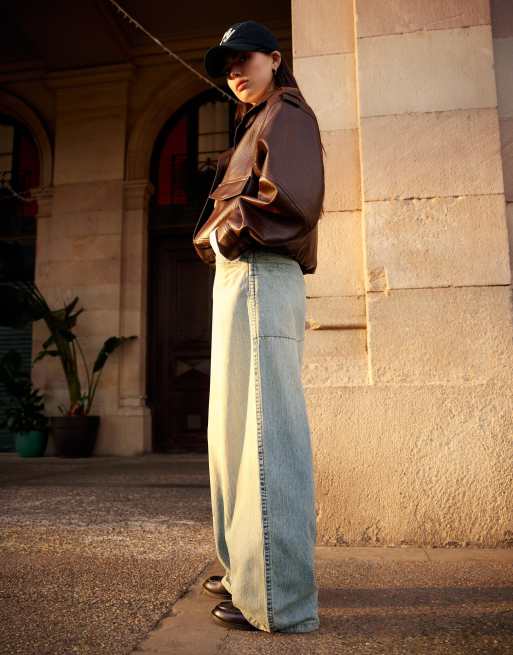 Bershka – Jeans in Mittelblau mit Rissen und sehr weitem Bein, 3 von 4