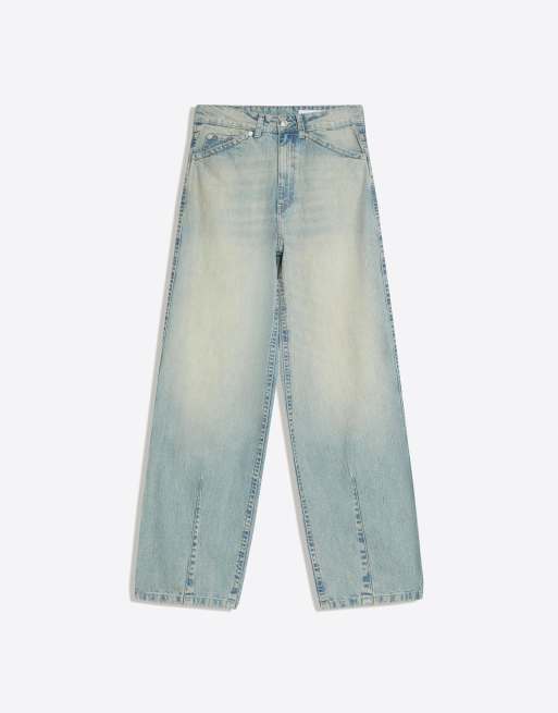 Bershka – Jeans in Mittelblau mit Rissen und sehr weitem Bein, 4 von 4