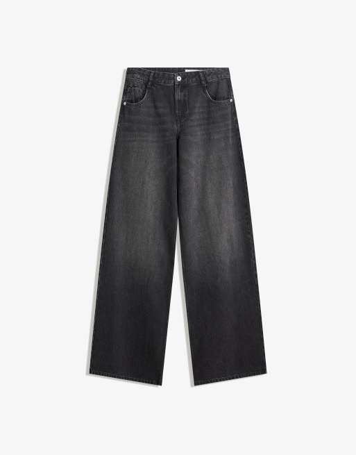 Bershka – Jeans in Schwarz mit weitem Bein und niedrigem Bund, 3 von 4