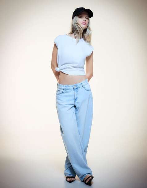 Bershka - Jeans larghi a cilindro blu chiaro - view 1