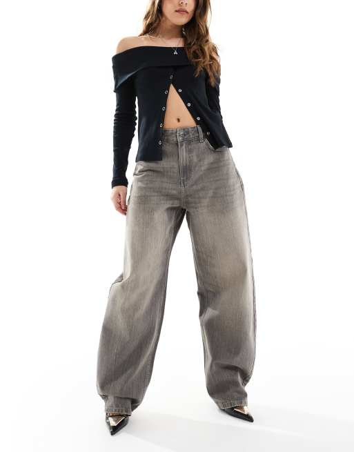 Bershka - Jeans larghi a palloncino grigio scuro