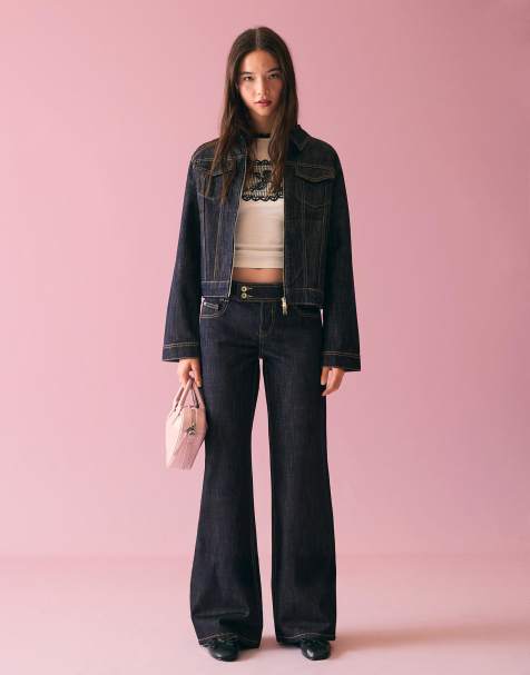 Bershka - Jeans larghi blu con stampa - view 1