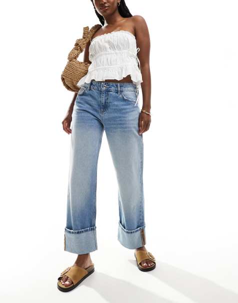 Bershka - Jeans larghi blu medio con risvolto ampio - view 1
