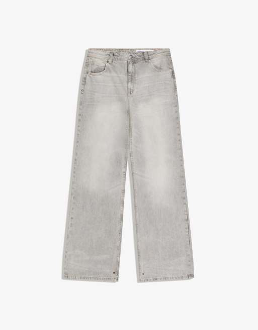 Bershka - Jeans larghi color grigio chiaro, 4 di 4