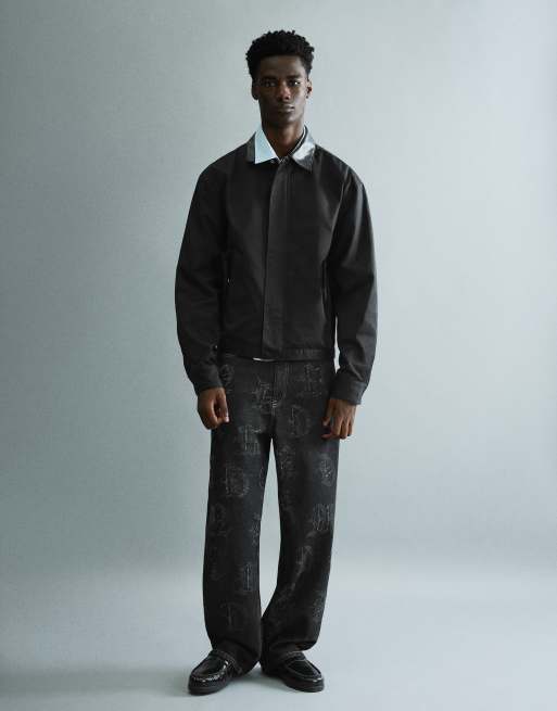 Bershka - Jeans larghi in jacquard neri, 2 di 6