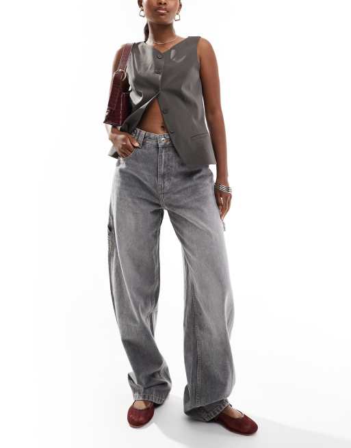 Bershka - Jeans lavaggio grigio con vita regolabile