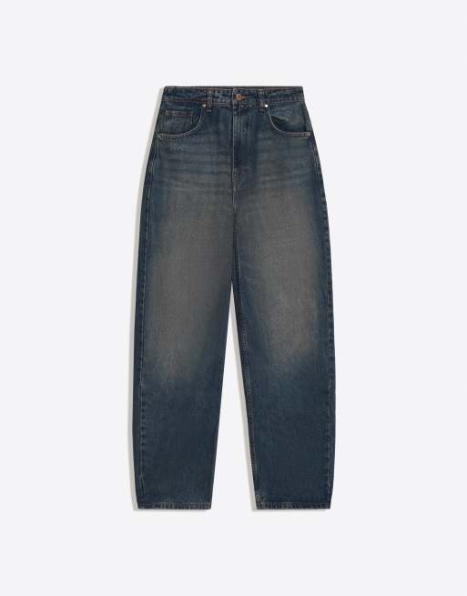 Bershka jeans loose fit a vita alta in blu denim, 5 di 5