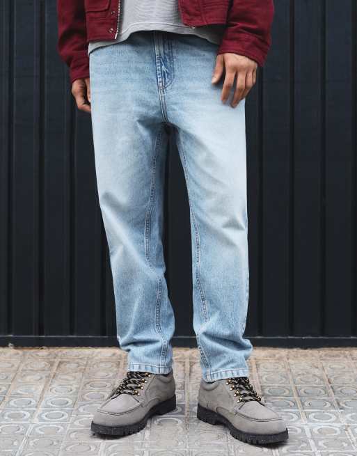 Bershka jeans loose fit blu medio, 3 di 5