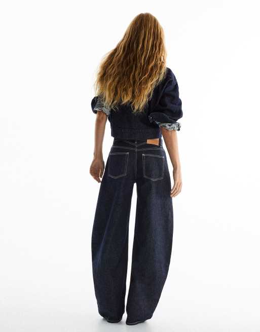 Bershka jeans med hög midja och barrel-ben i blått, 3 av 5