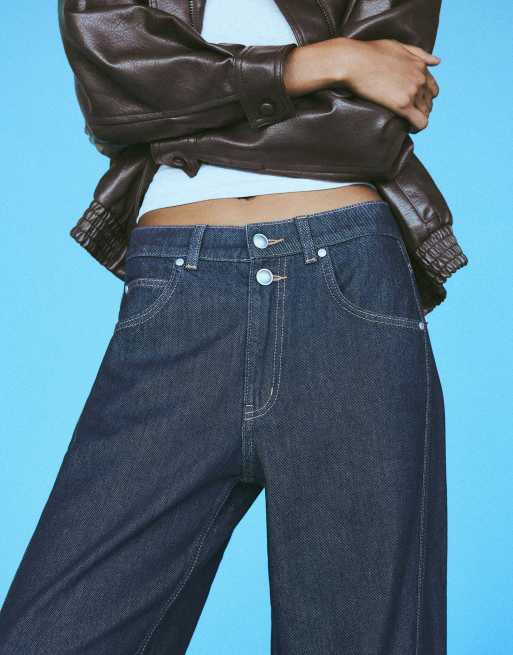 Bershka jeans med hög midja och barrel-ben i blått, 4 av 5