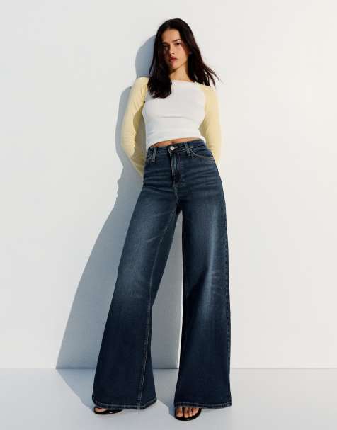 Bershka jeans med hög midja och vida ben i denimblått - view 1