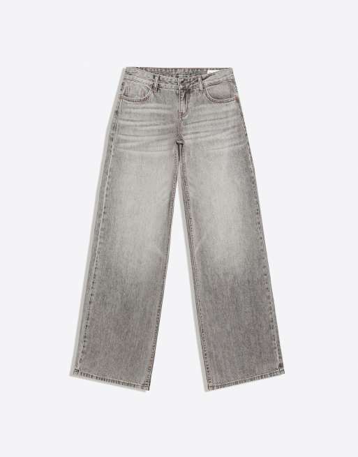 Bershka jeans med låg midja och vida ben i ljusgrått, 5 av 5