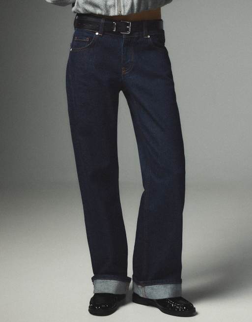 Bershka jeans med lige ben og mellemhøj talje i blå, 4 af 5