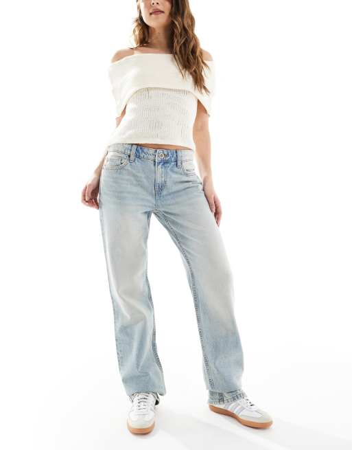 Bershka - Jeans med mellemhøj talje og lige ben i afbleget vask