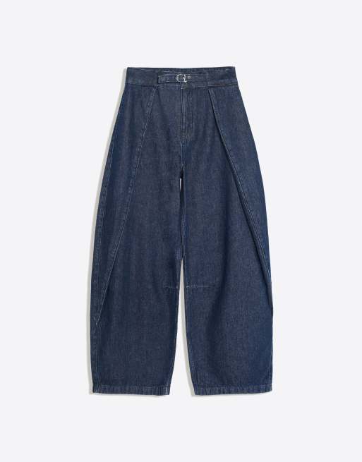Bershka jeans med tvistade veck i denimblått, 6 av 6