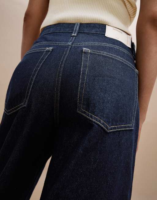 Bershka jeans med vida ben och korsad midja i blått, 2 av 5