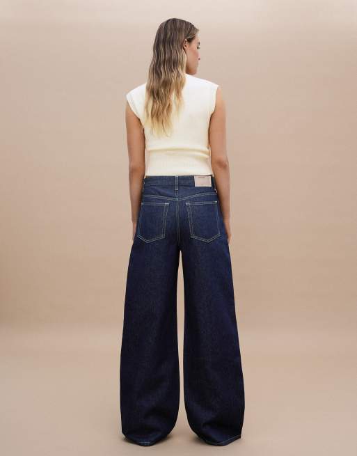 Bershka jeans med vida ben och korsad midja i blått, 3 av 5
