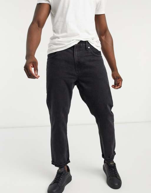 Bershka - Jeans med vintage-fit og lige ben i vasket sort