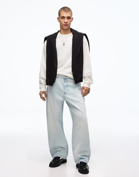 Bershka - Jeans met barrel-pijpen en borduursels in lichtblauw - view 1