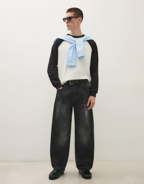 Bershka jeans met gedraaide pasvorm in zwart - view 1