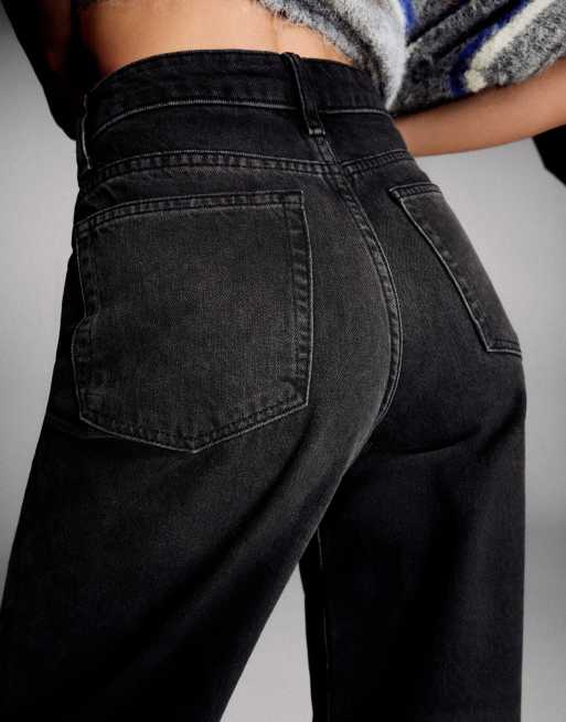 Bershka jeans met hoge taille en wijde pijpen in zwart, 4 van 6