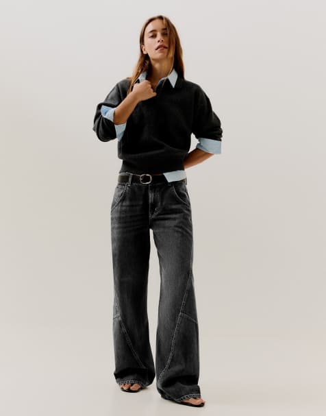Bershka jeans met lage taille en barrel-pijpen in grijs - view 1