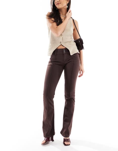 Bershka - Jeans met lage taille en rechte pijpen in bruin - view 1