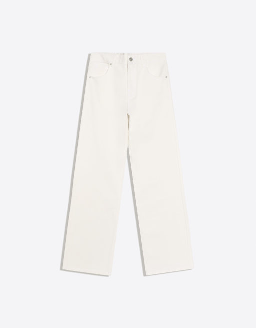 Bershka jeans met lage taille en rechte pijpen in wit, 5 van 5