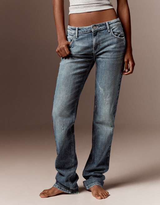 Bershka jeans met lage taille en slim-fit in blauw, 3 van 5