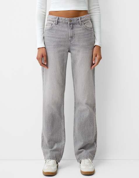 Bershka - Jeans met rechte pasvorm in lichtgrijs - view 1