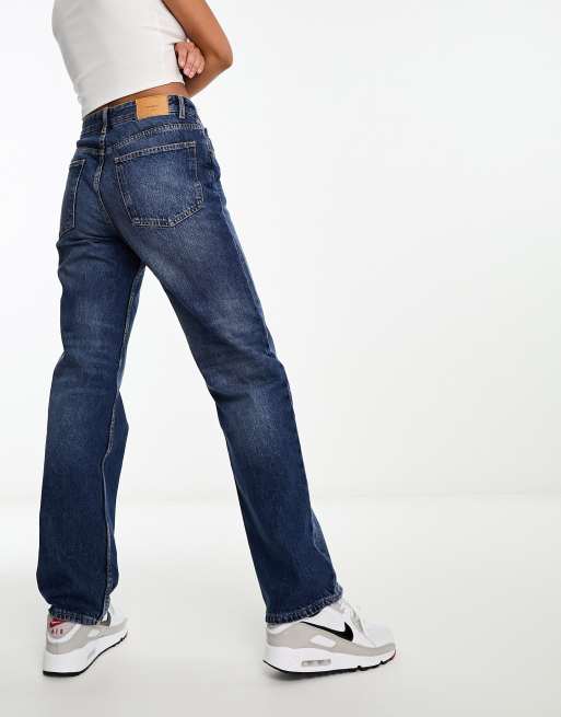 Bershka - Jeans met rechte pijpen in indigo met wassing, 4 van 5