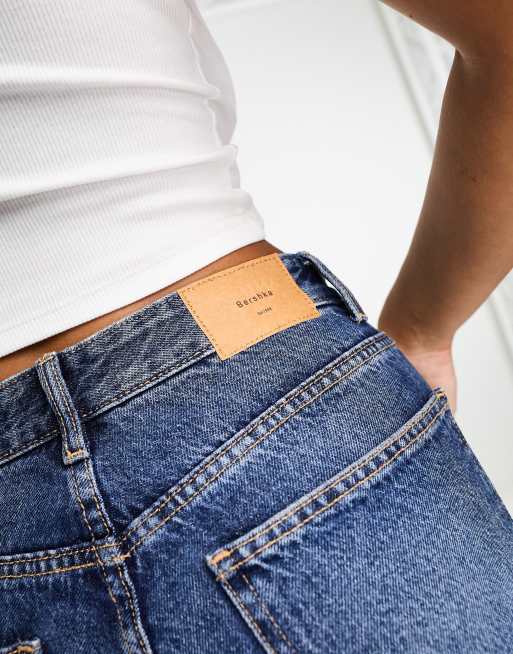 Bershka - Jeans met rechte pijpen in indigo met wassing, 5 van 5