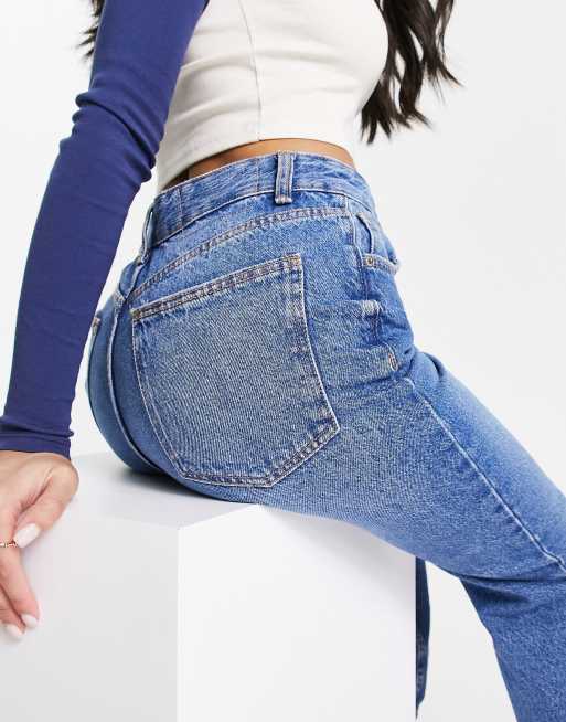 Bershka - Jeans met rechte pijpen in middenblauw, 4 van 5