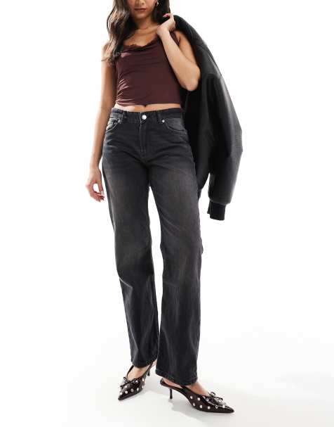 Bershka - Jeans met rechte pijpen in zwart met wassing - view 1
