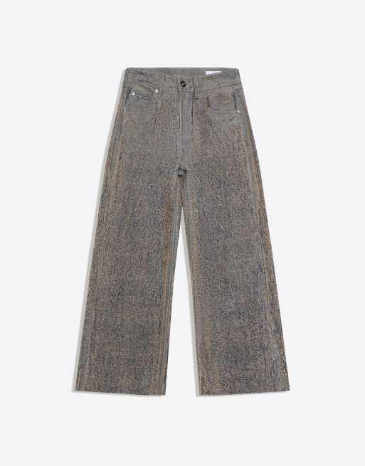 Bershka - Jeans met rechte pijpen, lage taille en textuur in blauw, 4 van 4