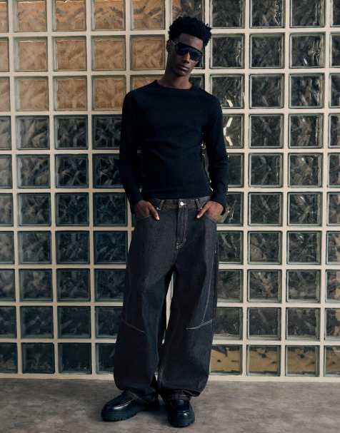 Bershka jeans met stiksels in blauw - view 1
