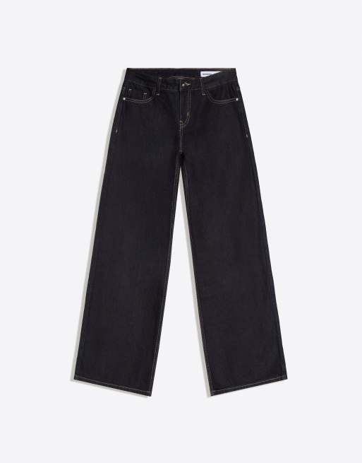 Bershka - Jeans met wijde pijpen en lage taille in blauw, 4 van 4