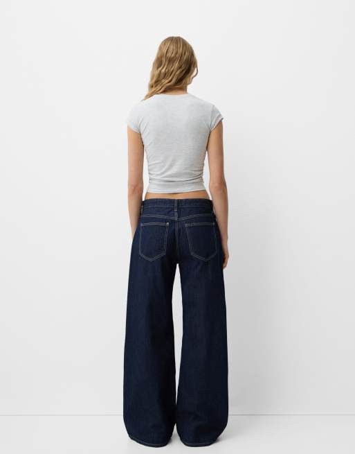 Bershka - Jeans met wijde pijpen in blauw, 3 van 4