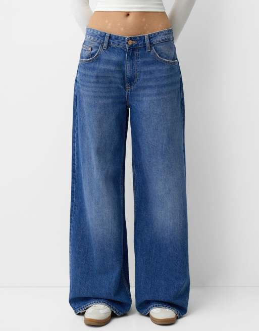 Bershka - Jeans met wijde pijpen in denimblauw, 2 van 4