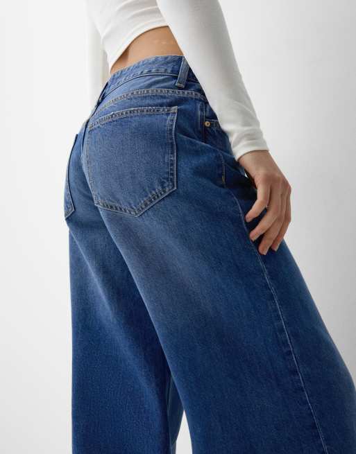 Bershka - Jeans met wijde pijpen in denimblauw, 3 van 4