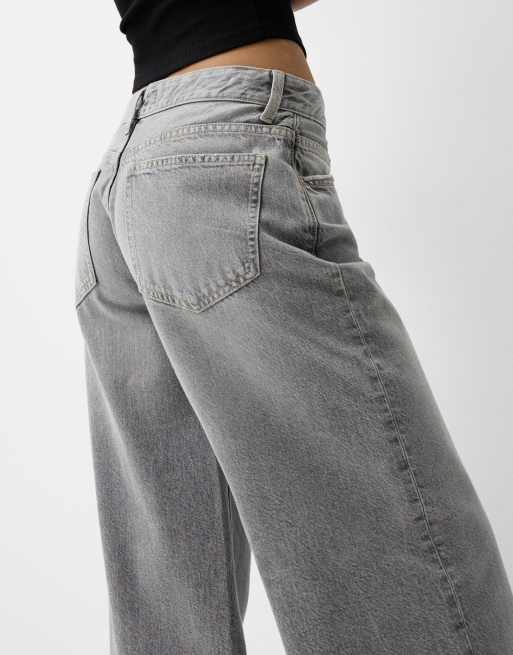 Bershka - Jeans met wijde pijpen in lichtgrijs, 4 van 4