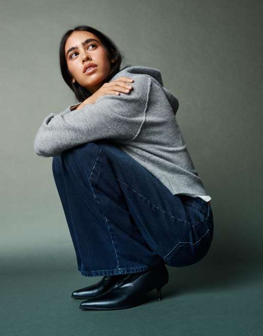 Bershka - Jeans met wijde pijpen in marineblauw, 4 van 4