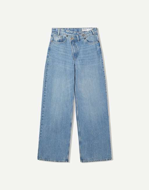 Bershka - Jeans met wijde pijpen in middenblauw, 5 van 6